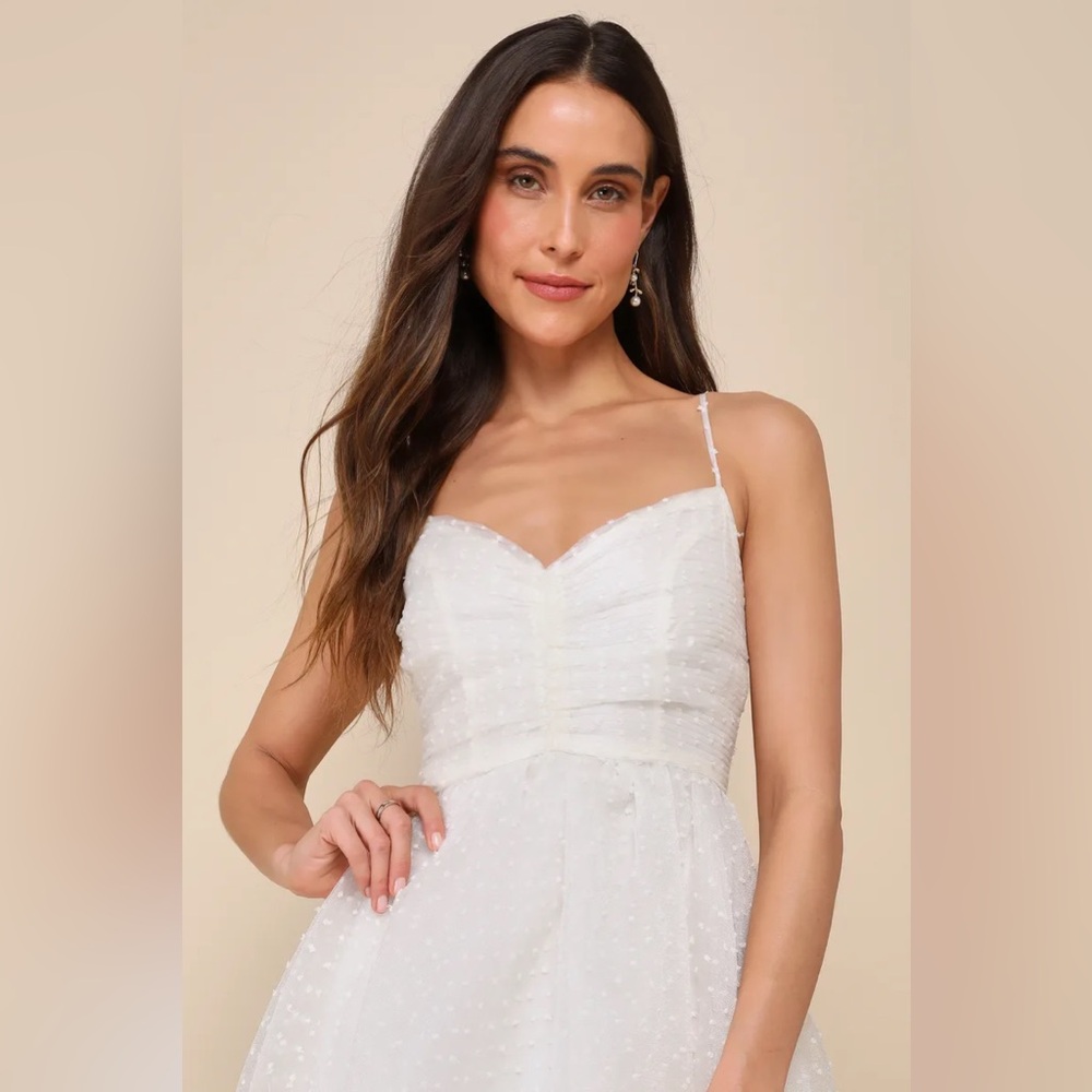 Lulus ivory Swiss dot tiered midi sleeveless dress